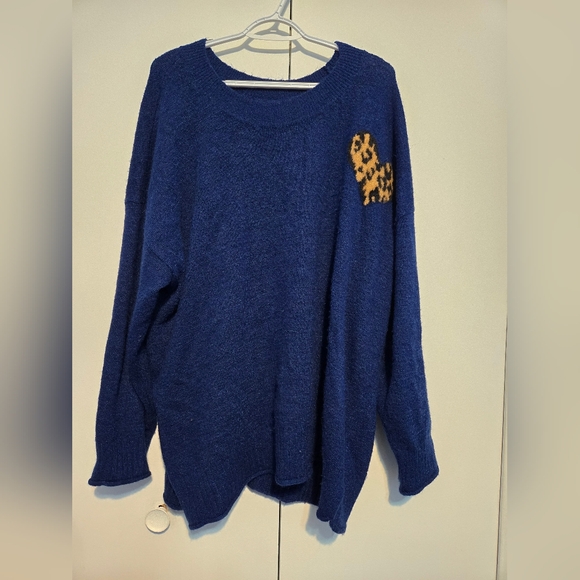 EVRI Royal Blue Sweater with Leopard Print Heart - Picture 1 of 6